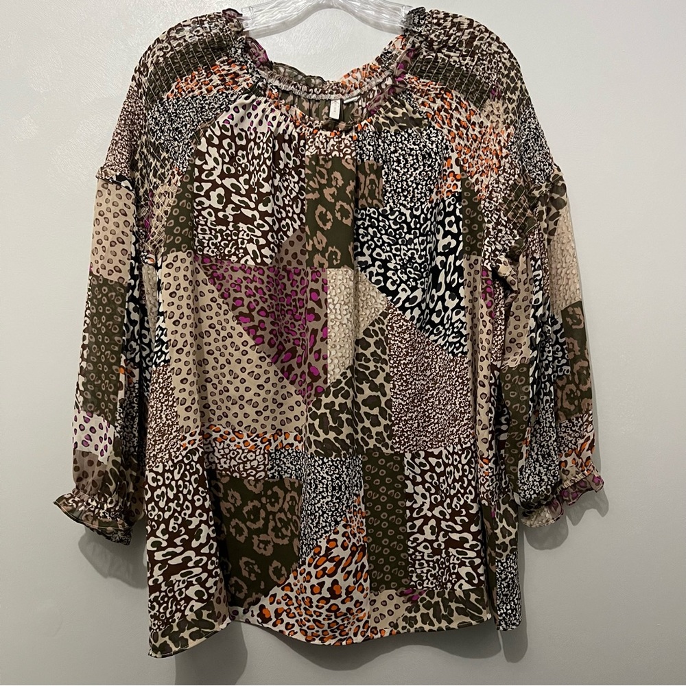 C Est. 1946 Animal Print Ruched Neck Pullover Blouse | Women’s Size Approx 3X